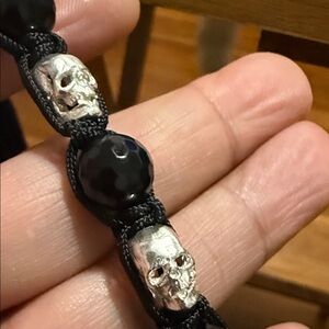 Men's Black Skull Bead Macrame Bracelet 925 sterling silver